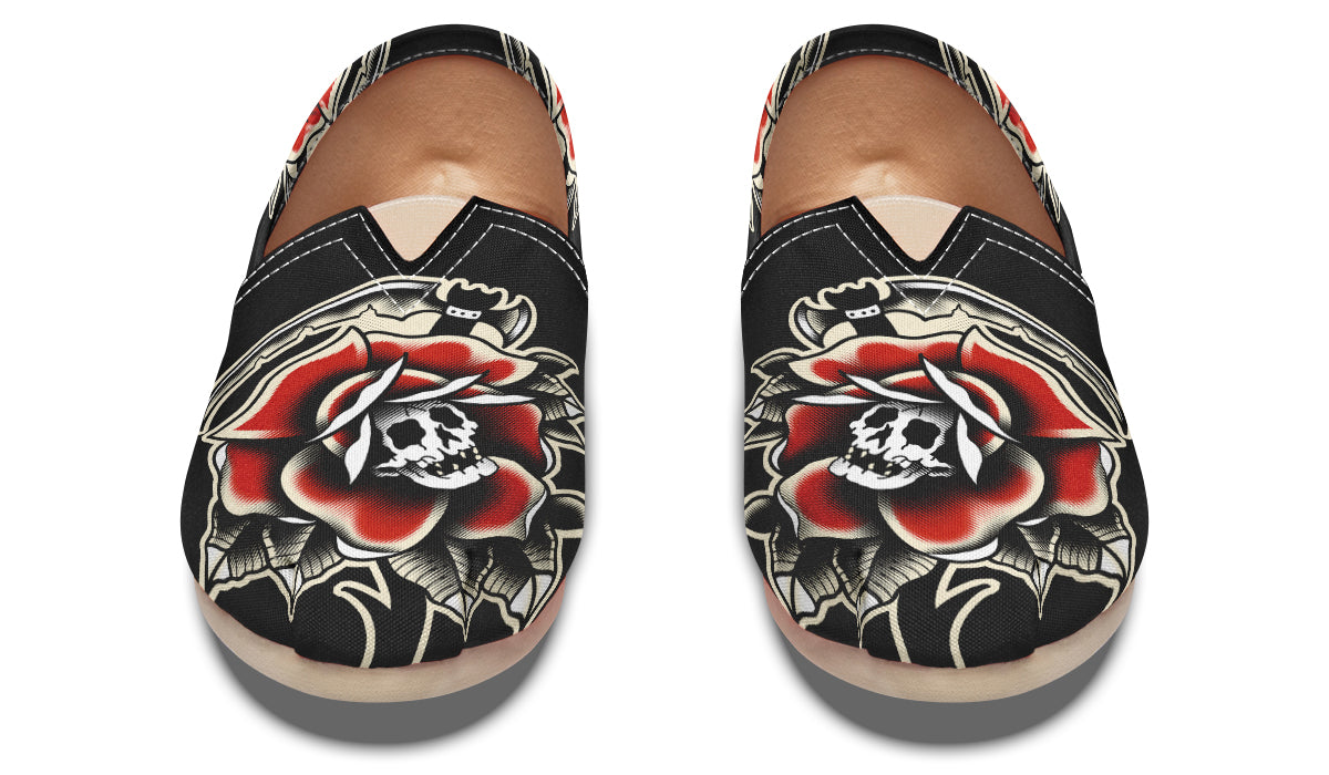 Red Rose Scythe Skull Casual Shoes