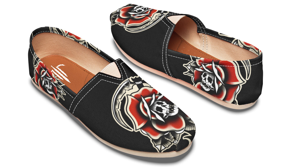Red Rose Scythe Skull Casual Shoes