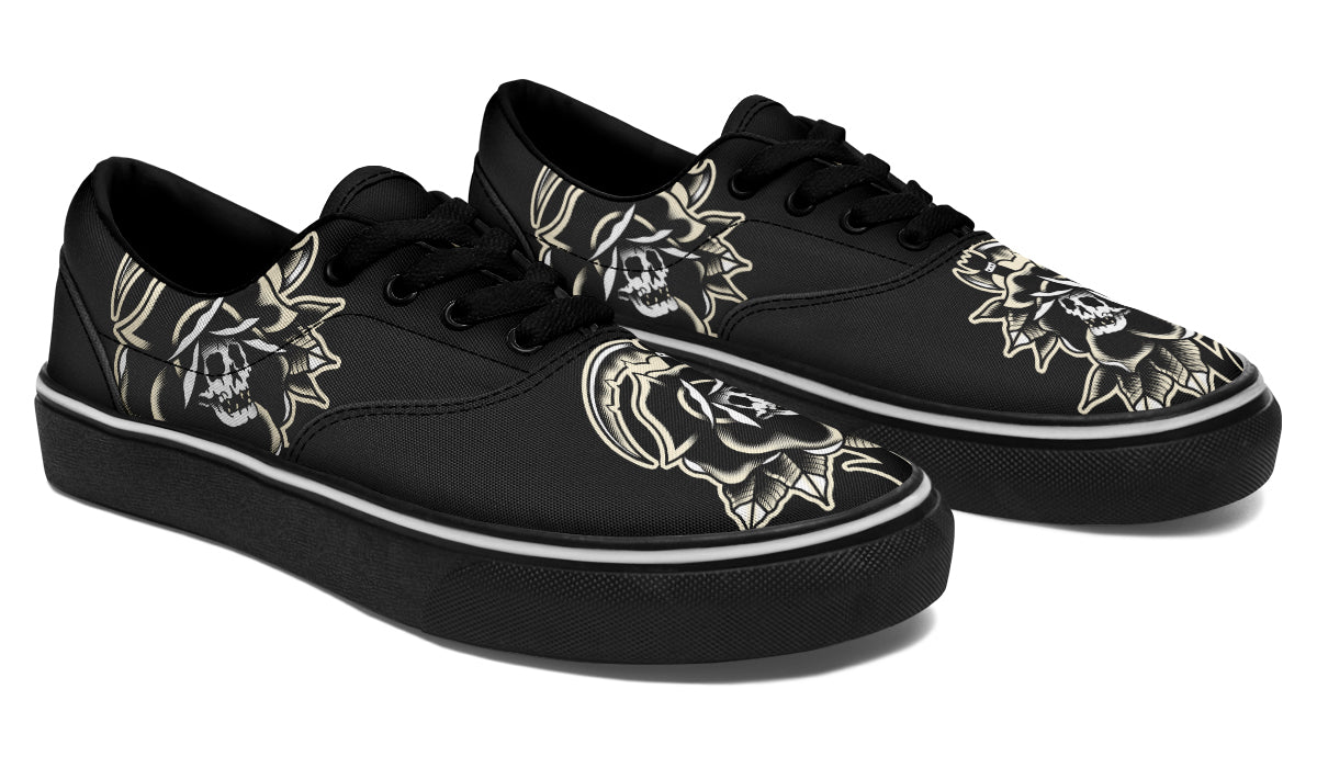 Black Rose Scythe Skull Classic Shoes