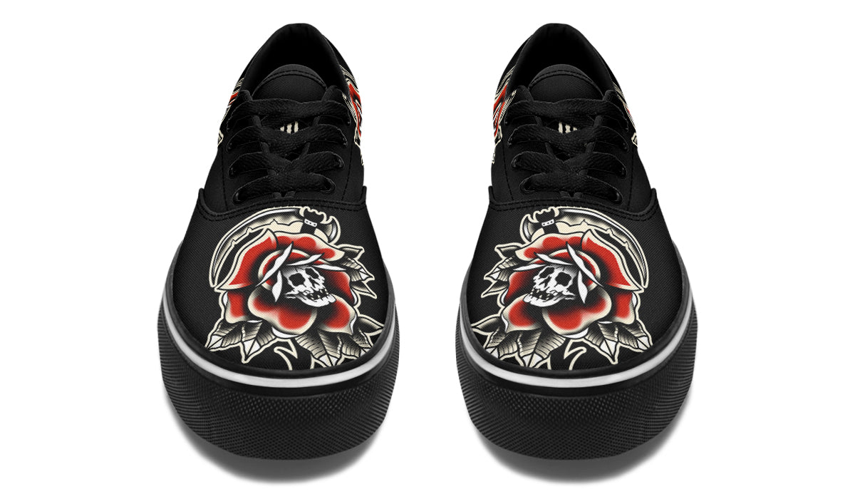 Red Rose Scythe Skull Classic Shoes