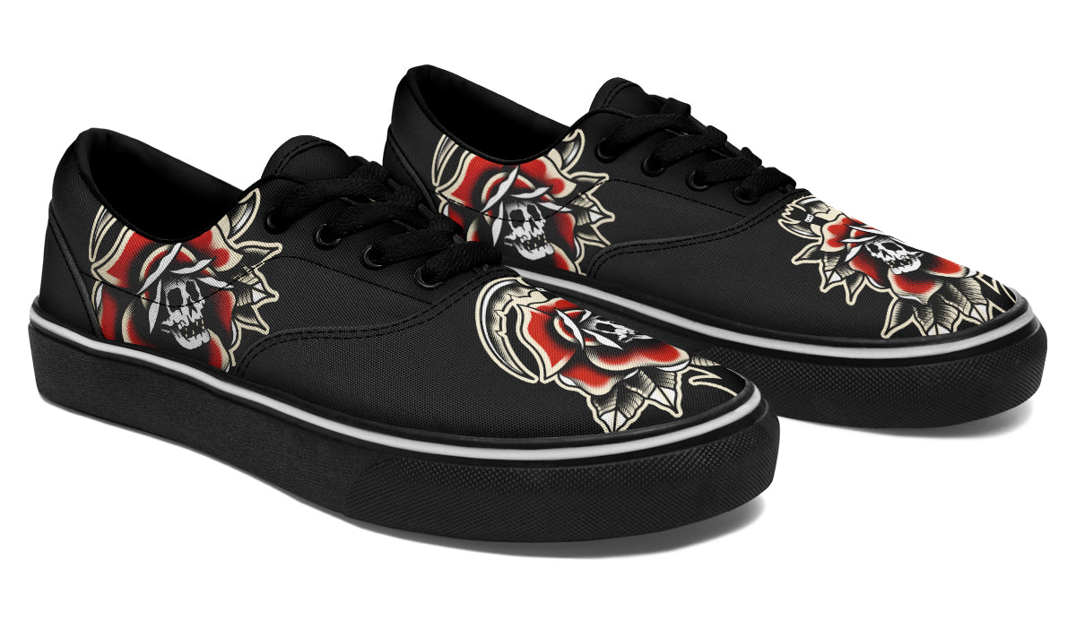 Red Rose Scythe Skull Classic Shoes