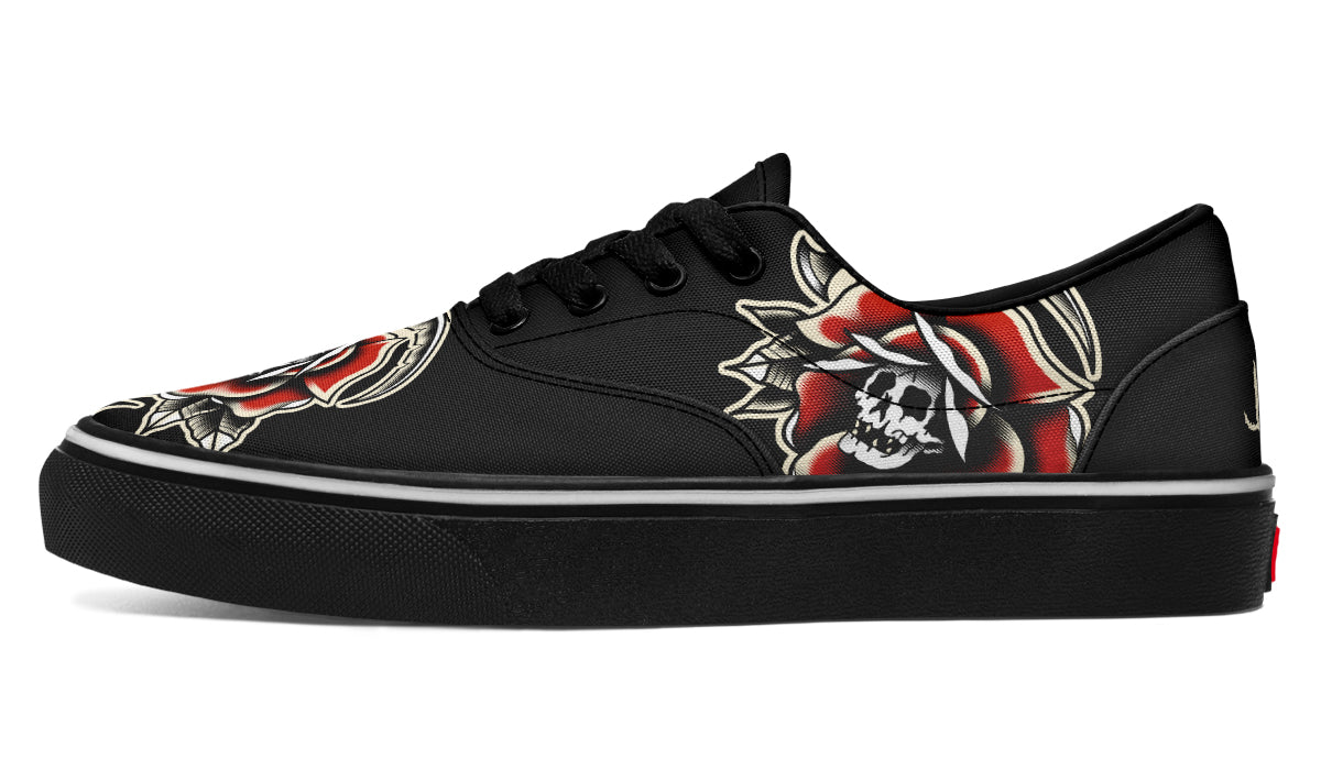 Red Rose Scythe Skull Classic Shoes