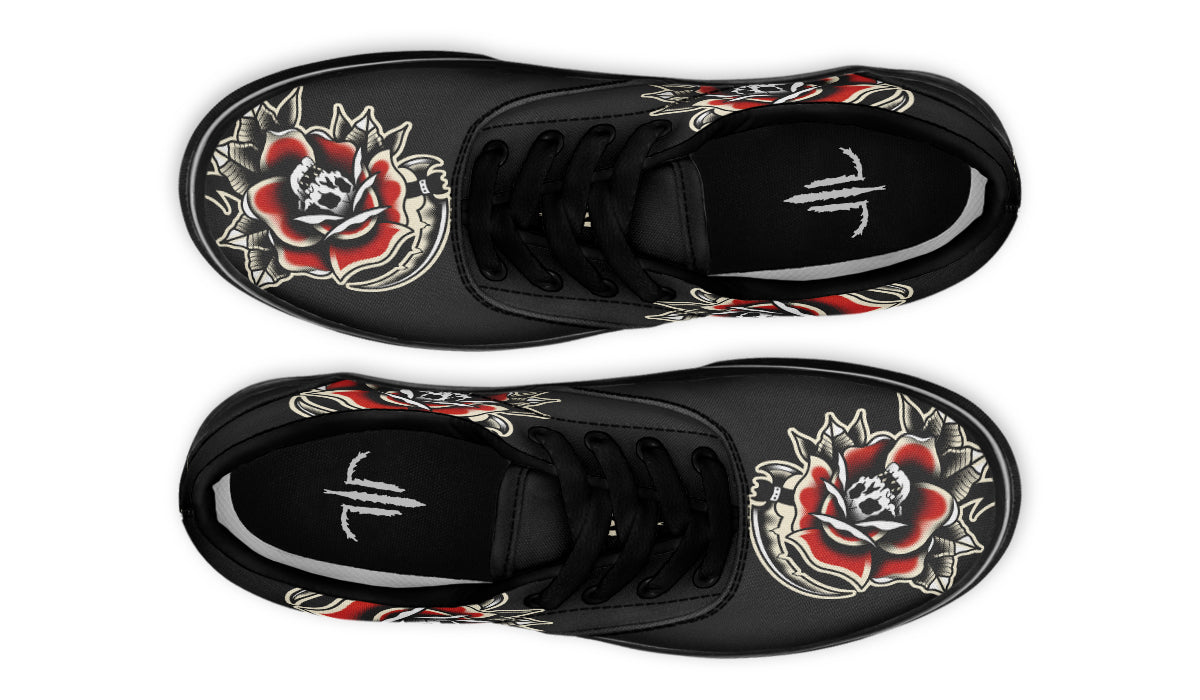 Red Rose Scythe Skull Classic Shoes