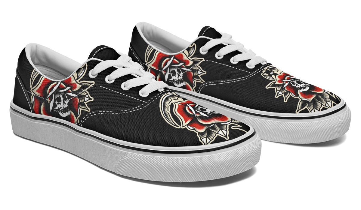 Red Rose Scythe Skull Classic Shoes