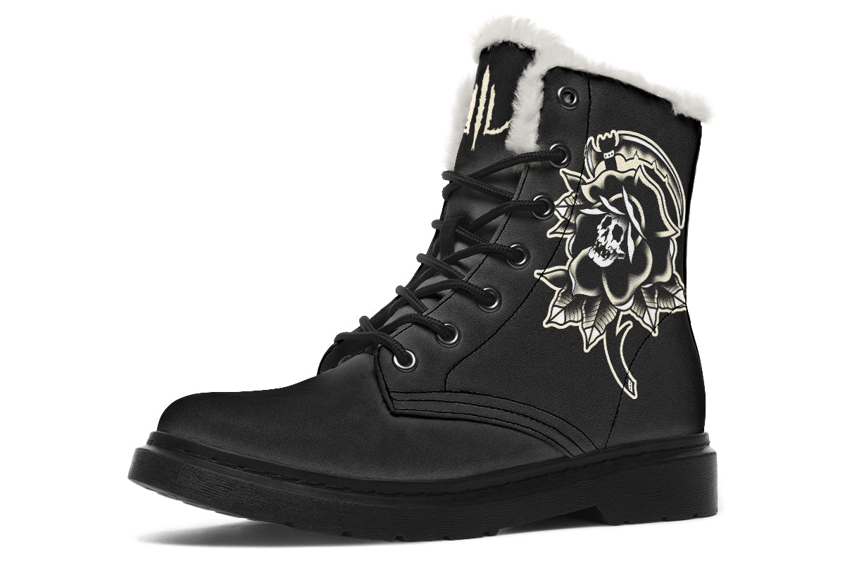 Black Rose Scythe Skull Comfy Boots