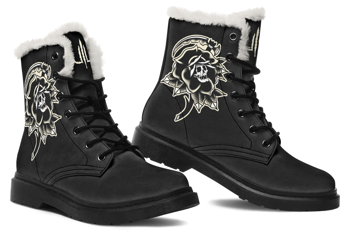 Black Rose Scythe Skull Comfy Boots