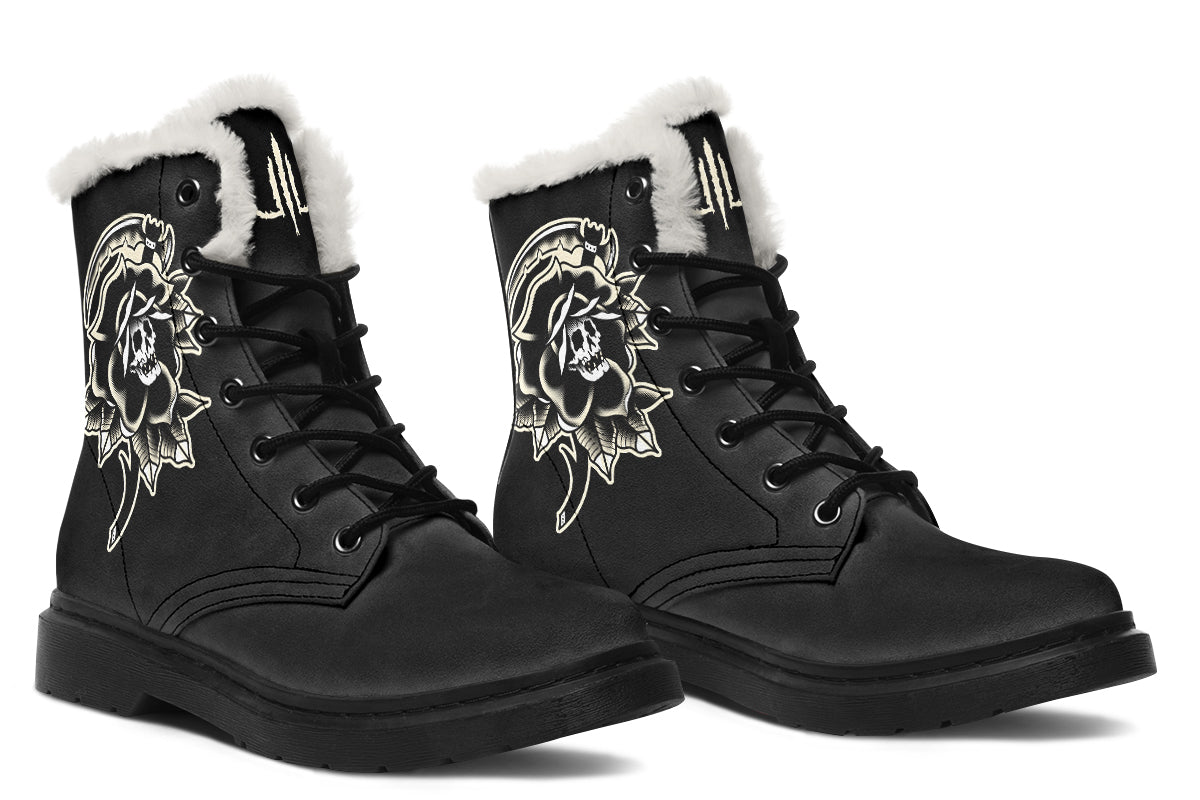 Black Rose Scythe Skull Comfy Boots
