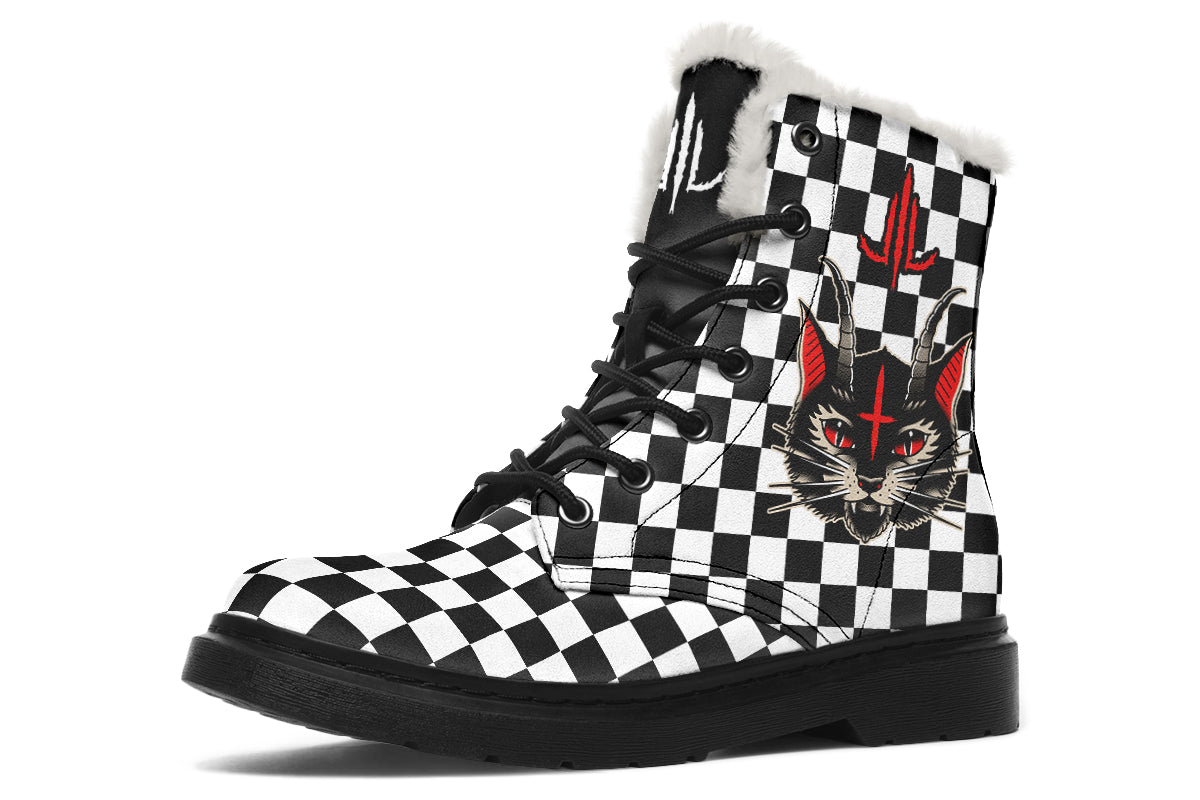 Cat Demon Checkered Comfy Boots