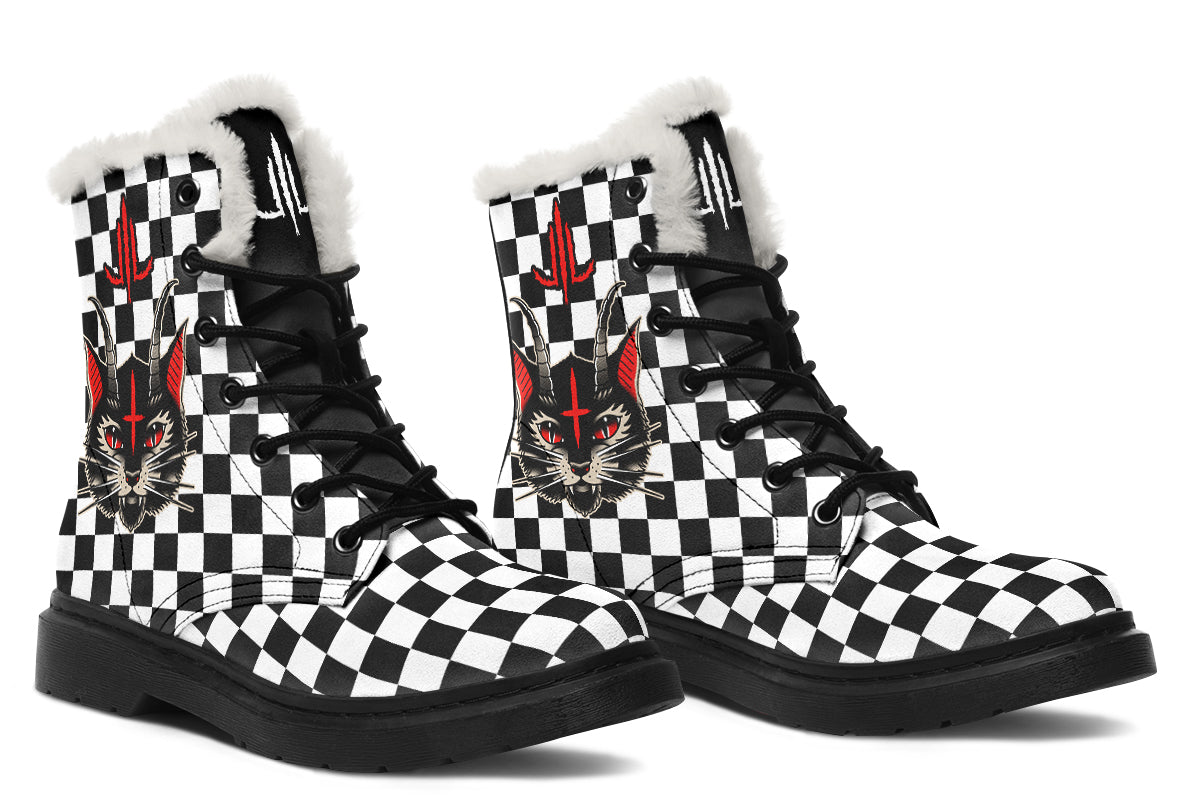 Cat Demon Checkered Comfy Boots