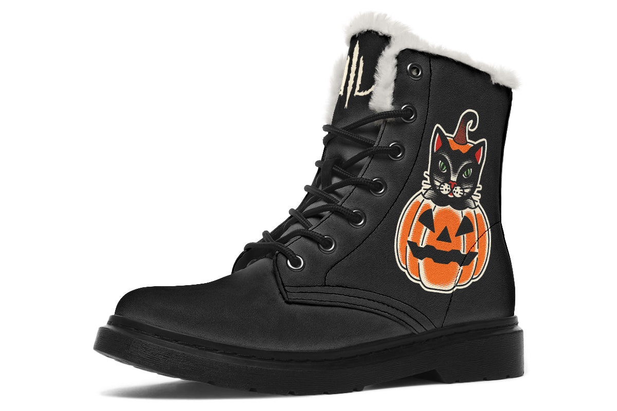 Cat Pumpkin Slip Comfy Boots