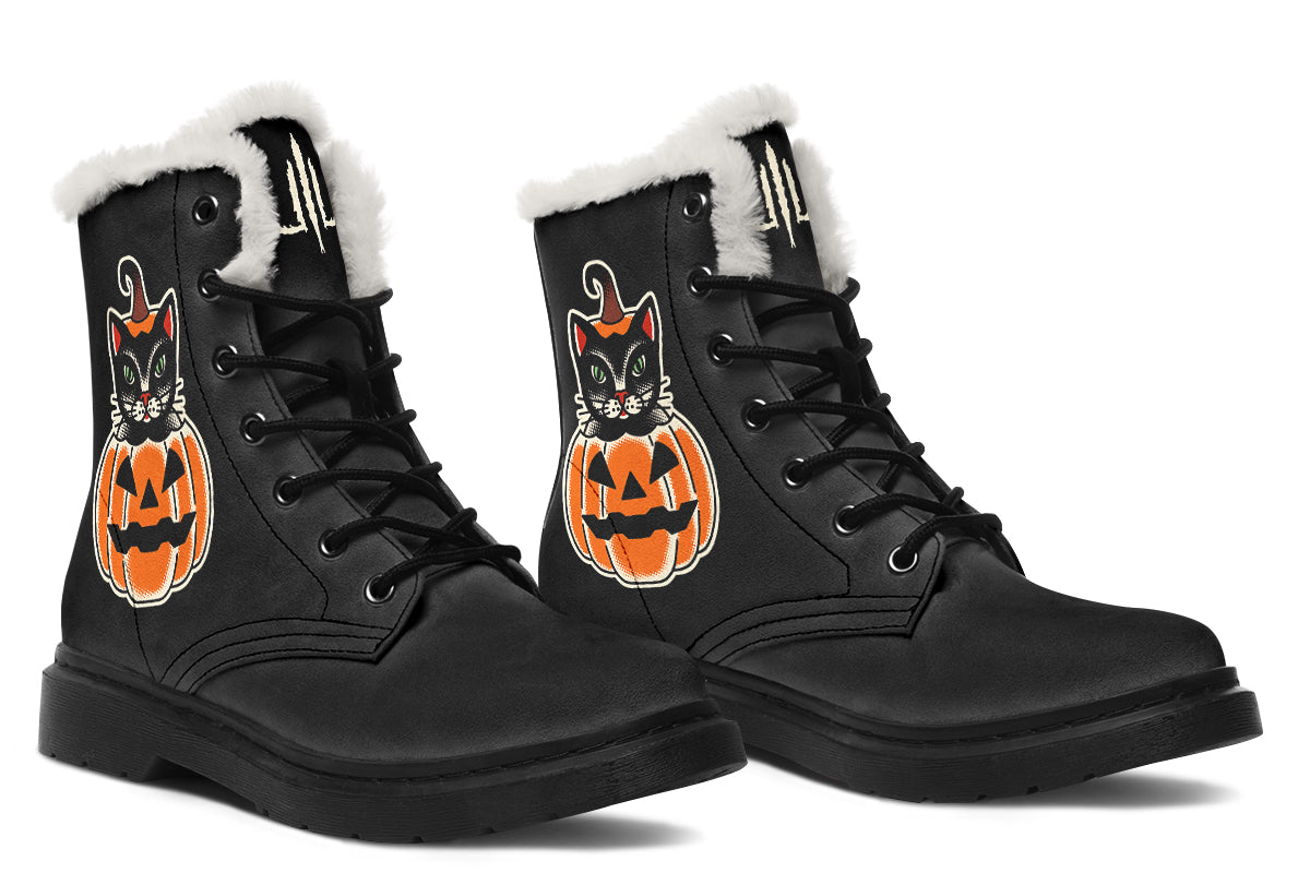 Cat Pumpkin Slip Comfy Boots