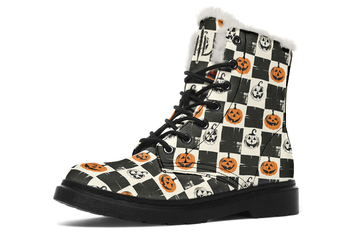 Checkered Pumpkins Comfy Boots