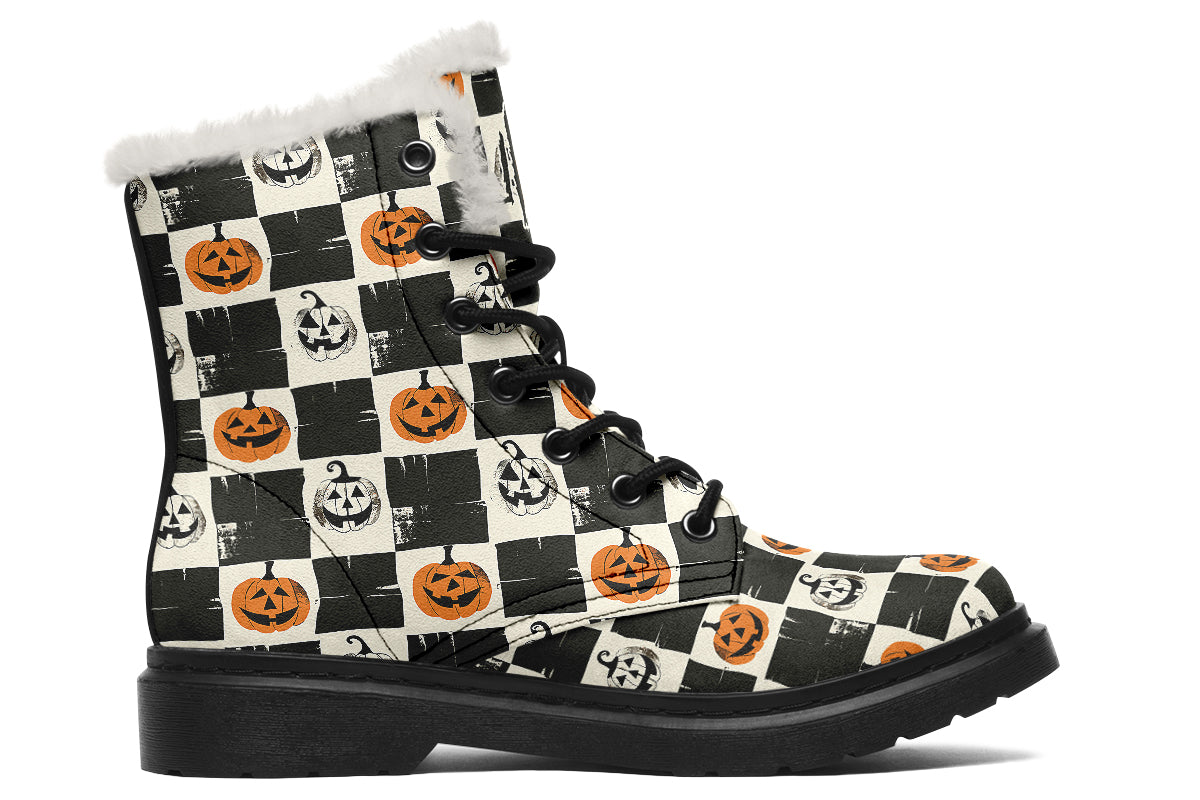 Checkered Pumpkins Comfy Boots