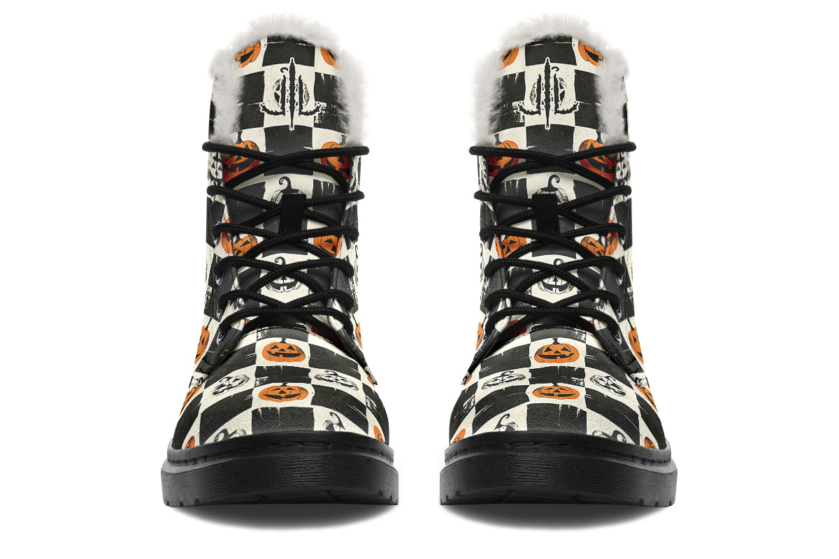 Checkered Pumpkins Comfy Boots