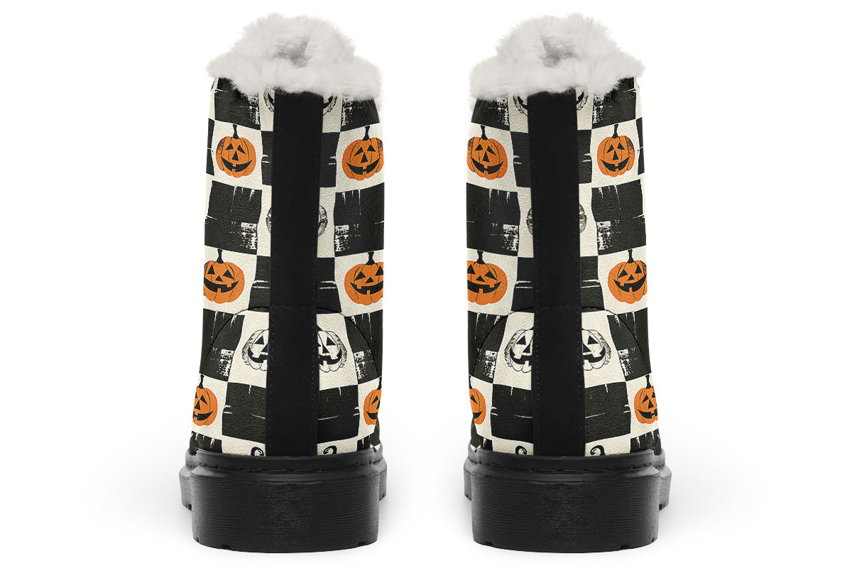 Checkered Pumpkins Comfy Boots