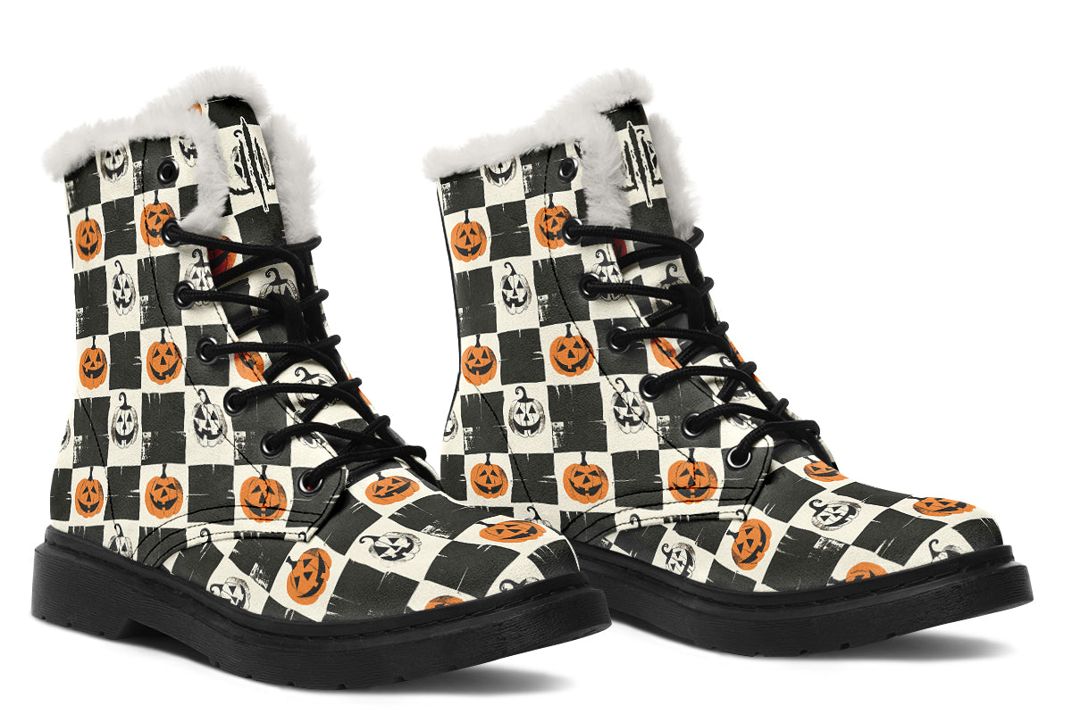 Checkered Pumpkins Comfy Boots