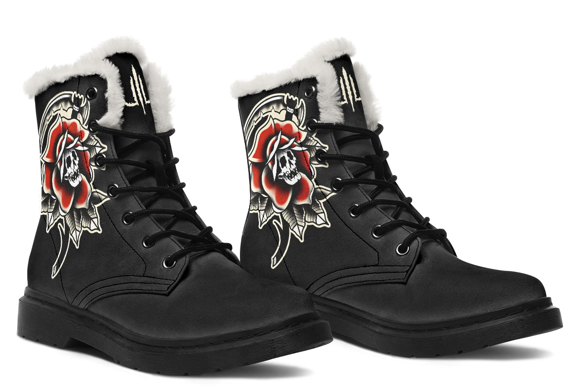 Red Rose Scythe Skull Comfy Boots