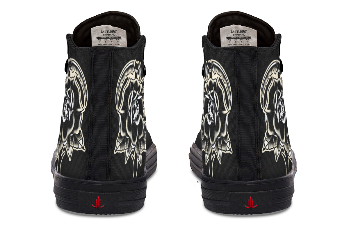 Black Rose Scythe Skull High Tops
