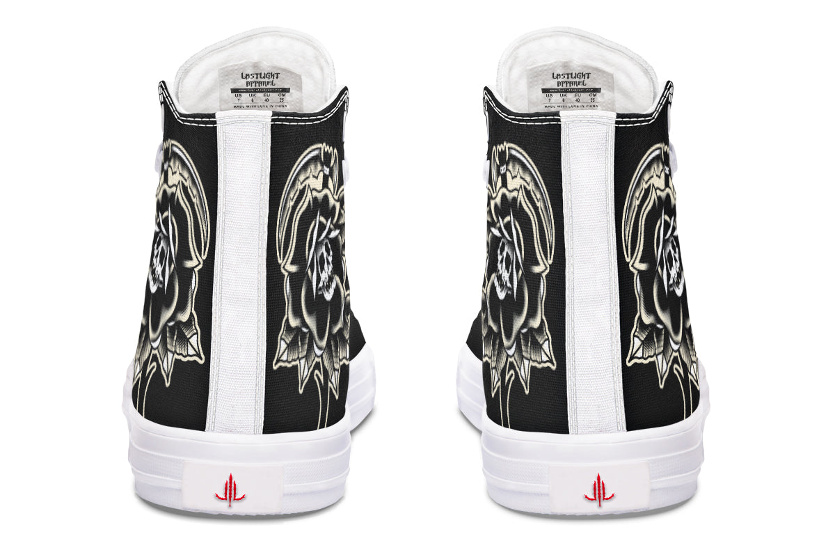 Black Rose Scythe Skull High Tops