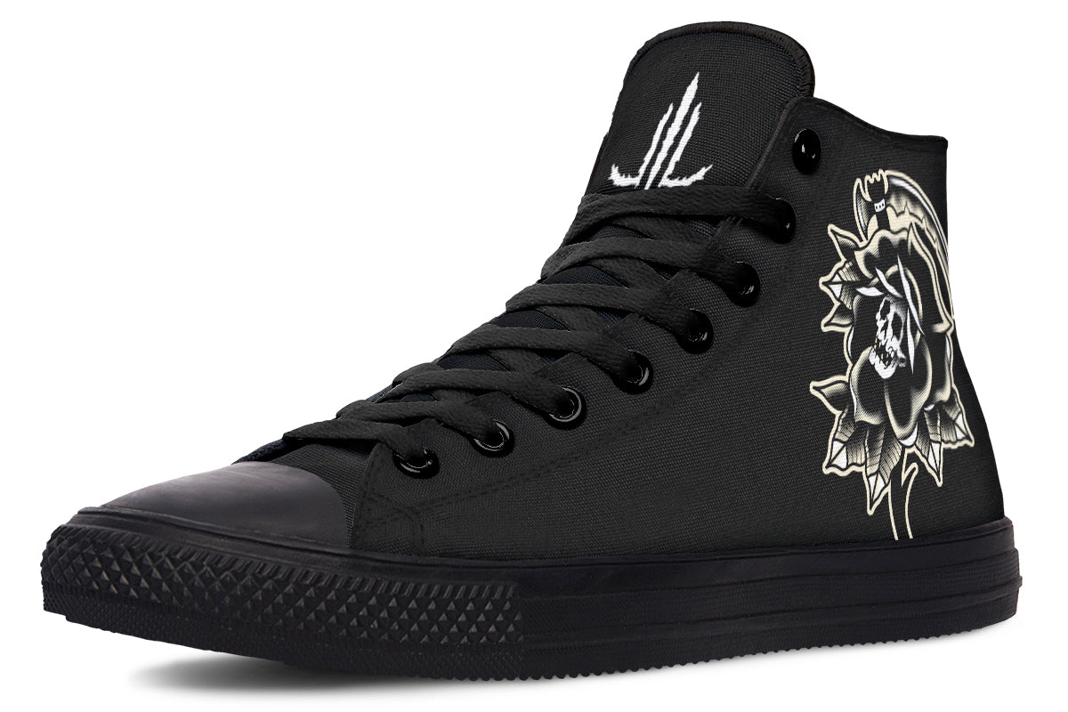 Black Rose Scythe Skull High Tops
