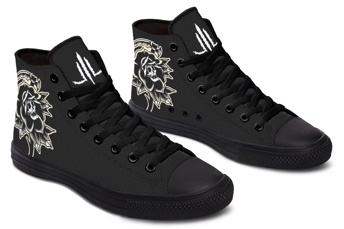 Black Rose Scythe Skull High Tops
