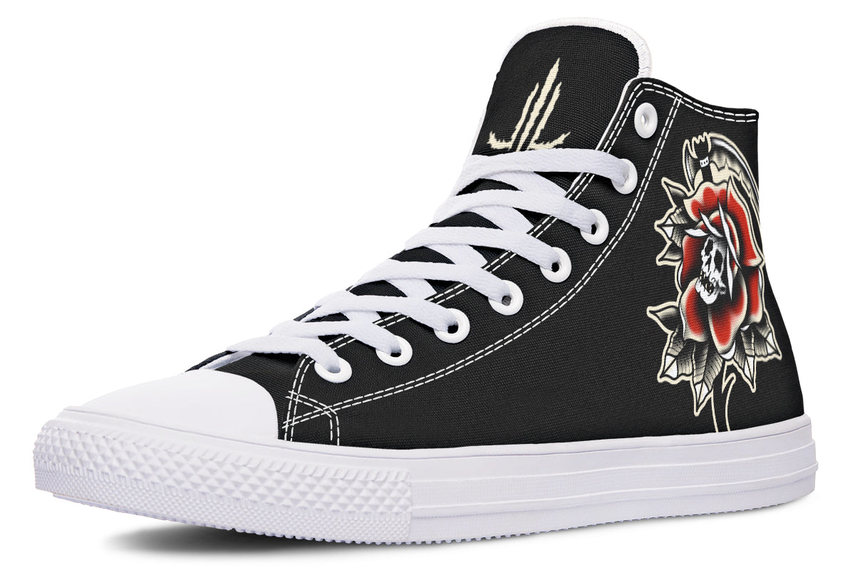 Red Rose Scythe Skull High Tops
