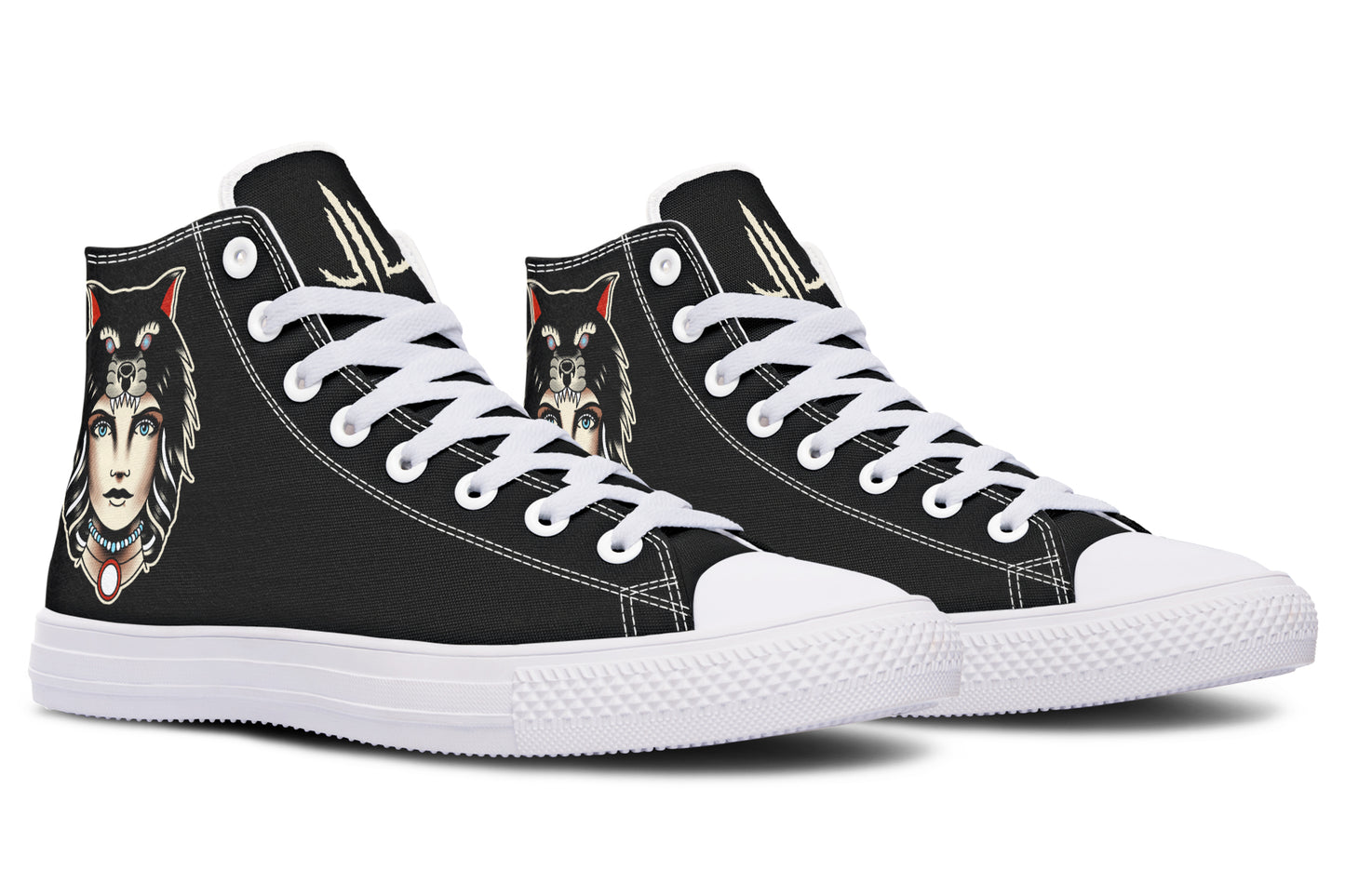 Wolf Cowl Girl Head High Tops