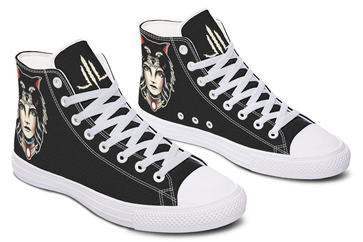 Wolf Cowl Girl Head High Tops