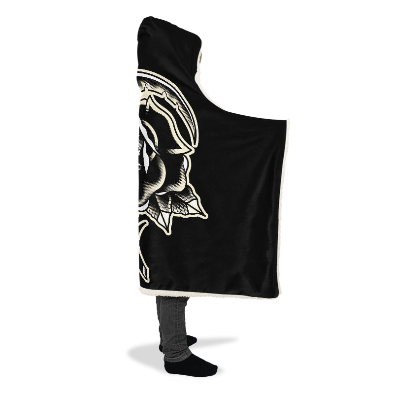 Black Rose Scythe Skull Hooded Blanket