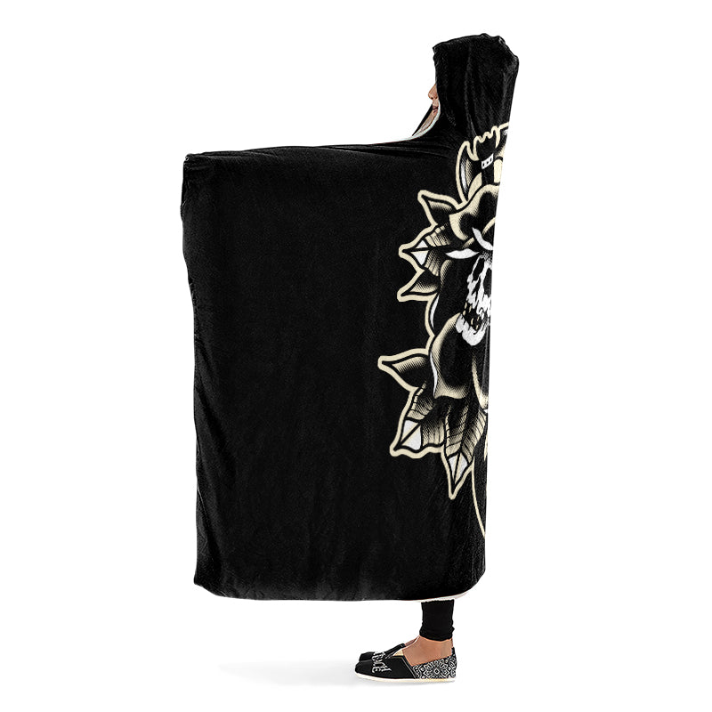 Black Rose Scythe Skull Hooded Blanket