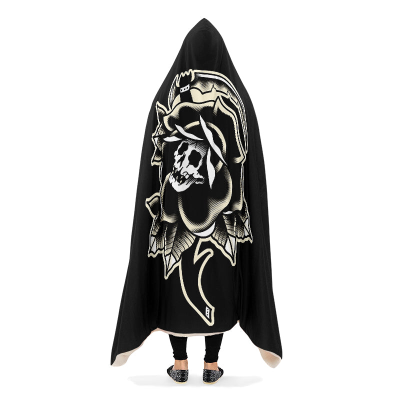 Black Rose Scythe Skull Hooded Blanket