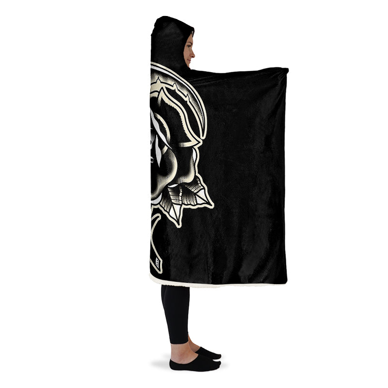 Black Rose Scythe Skull Hooded Blanket