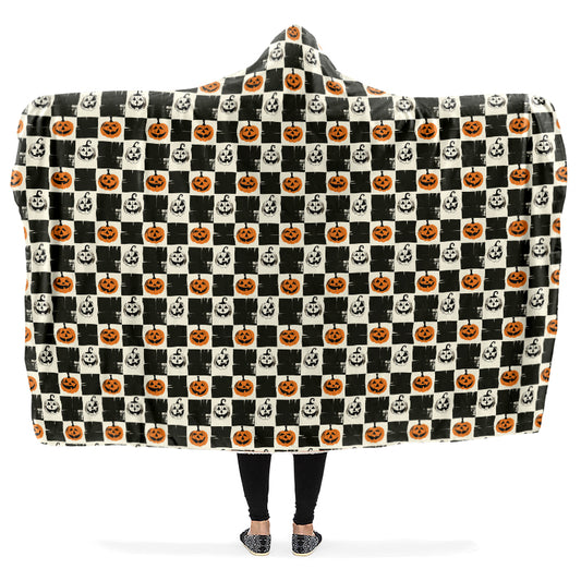 Checkered Pumpkins Hooded Blanket