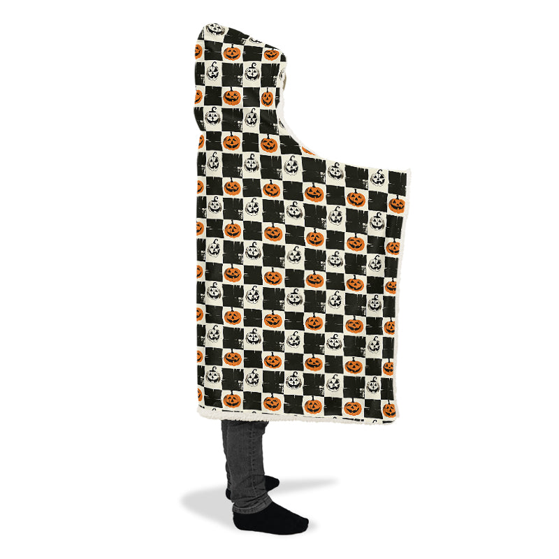 Checkered Pumpkins Hooded Blanket