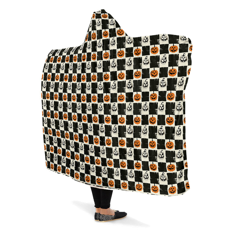Checkered Pumpkins Hooded Blanket