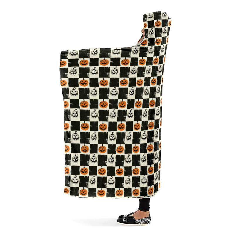 Checkered Pumpkins Hooded Blanket