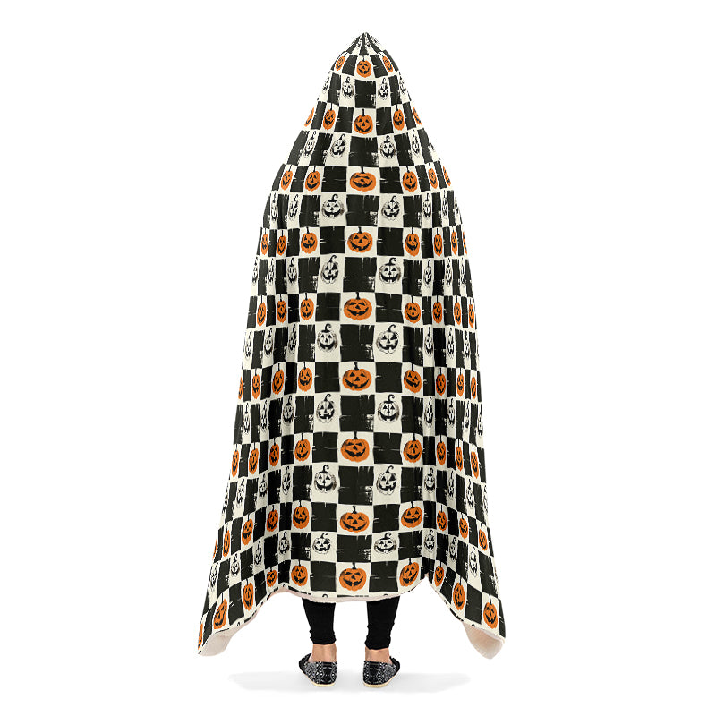 Checkered Pumpkins Hooded Blanket