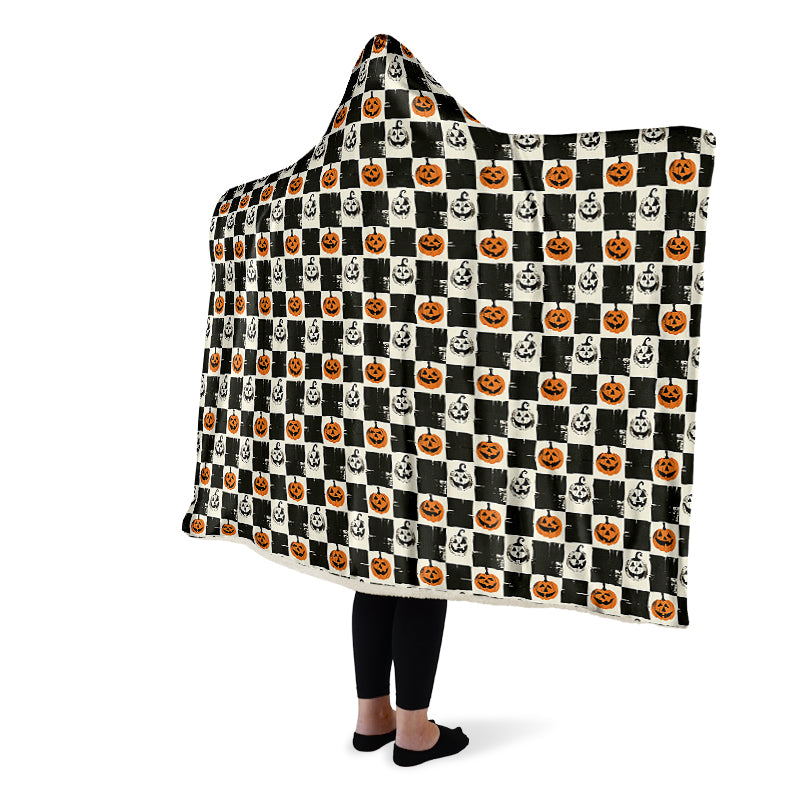 Checkered Pumpkins Hooded Blanket