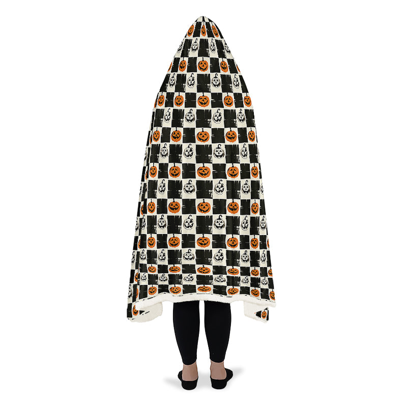Checkered Pumpkins Hooded Blanket