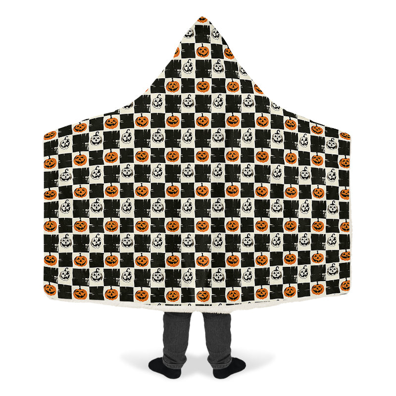 Checkered Pumpkins Hooded Blanket