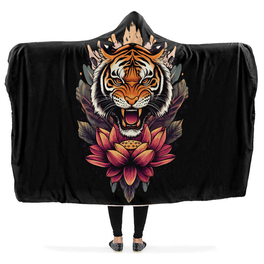 Lotus Tiger Hooded Blanket