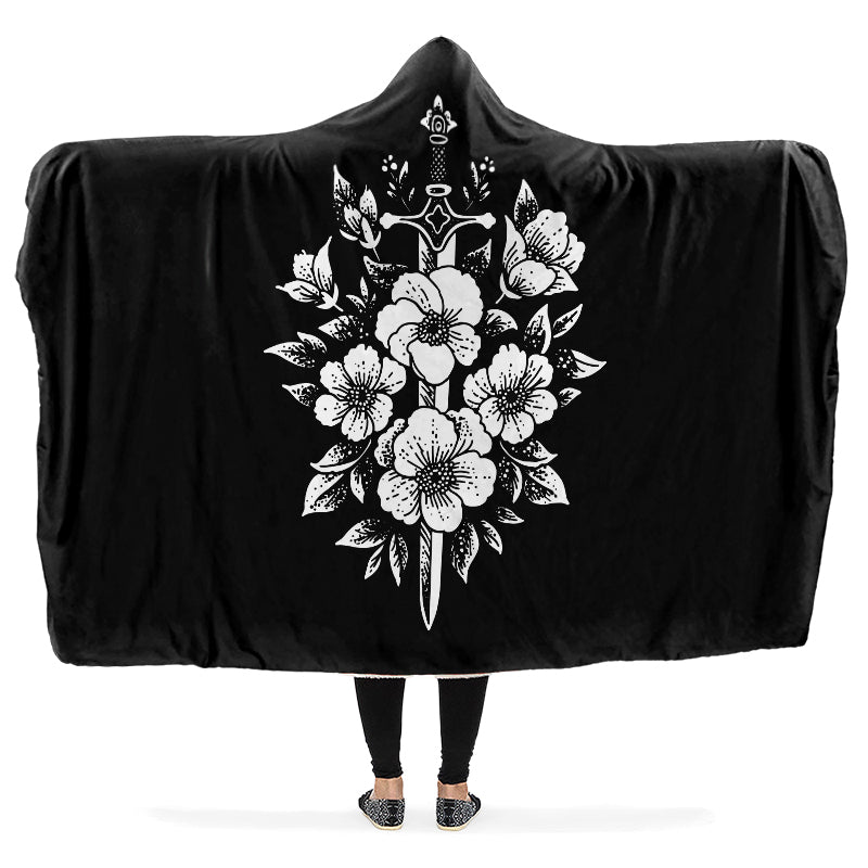 Minimalist Dagger Flowers Hooded Blanket