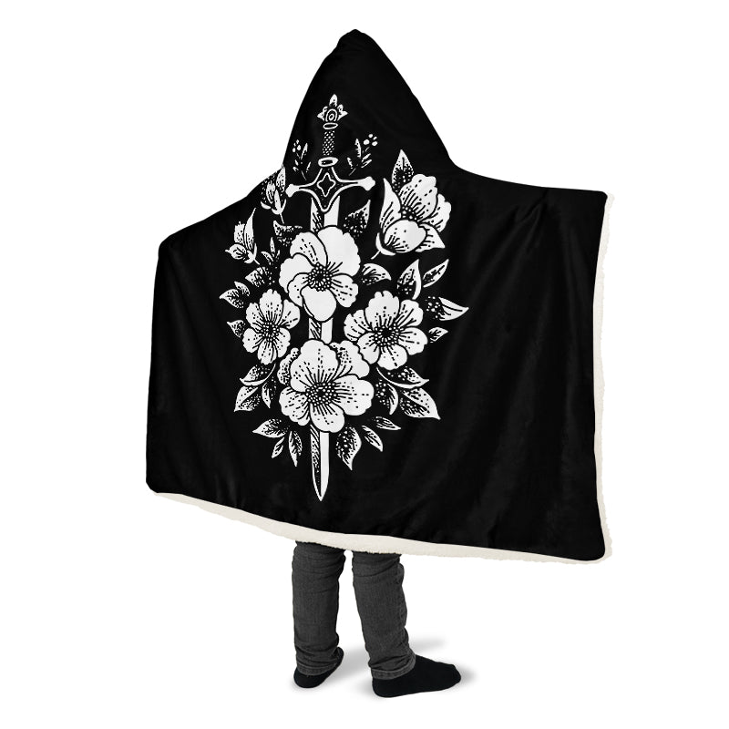 Minimalist Dagger Flowers Hooded Blanket