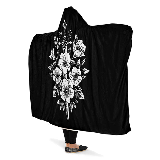 Minimalist Dagger Flowers Hooded Blanket