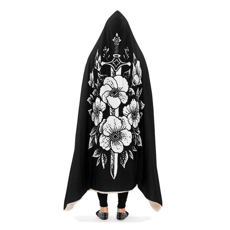 Minimalist Dagger Flowers Hooded Blanket