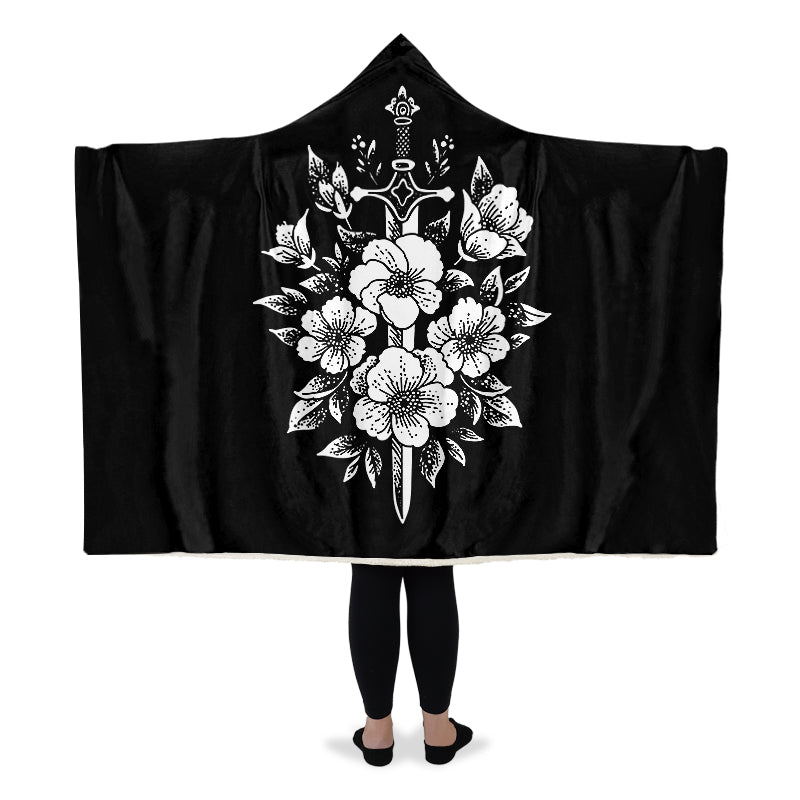 Minimalist Dagger Flowers Hooded Blanket