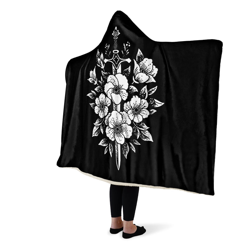 Minimalist Dagger Flowers Hooded Blanket