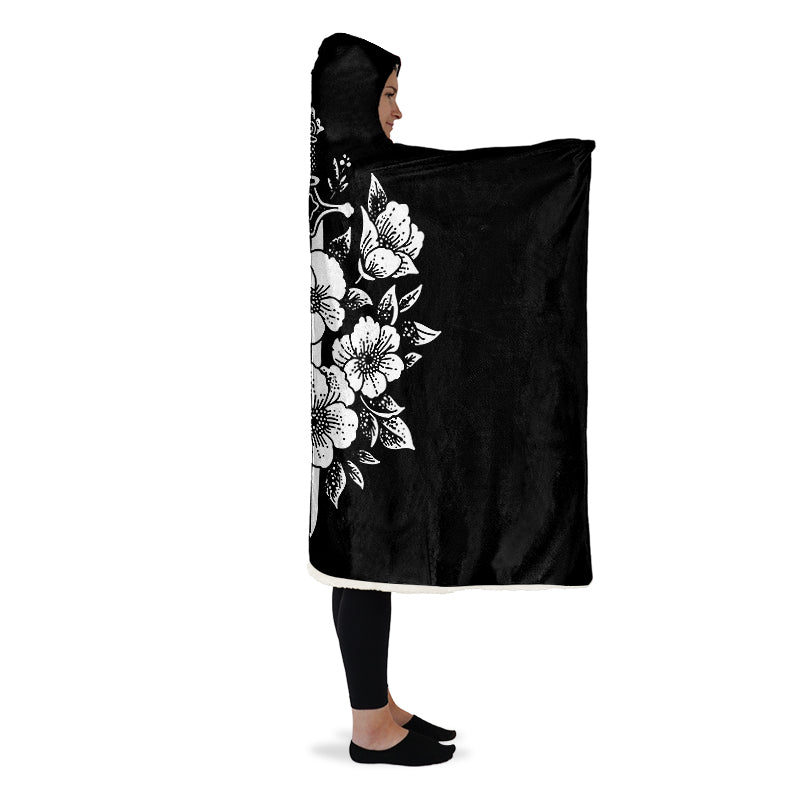 Minimalist Dagger Flowers Hooded Blanket