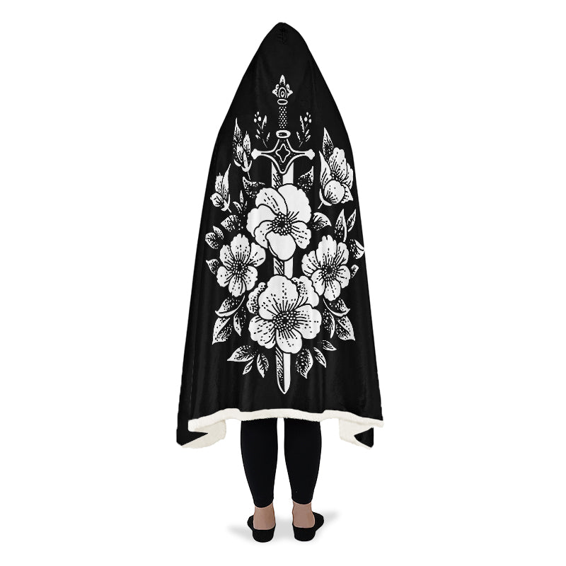Minimalist Dagger Flowers Hooded Blanket