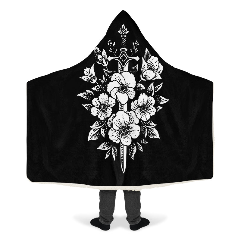 Minimalist Dagger Flowers Hooded Blanket